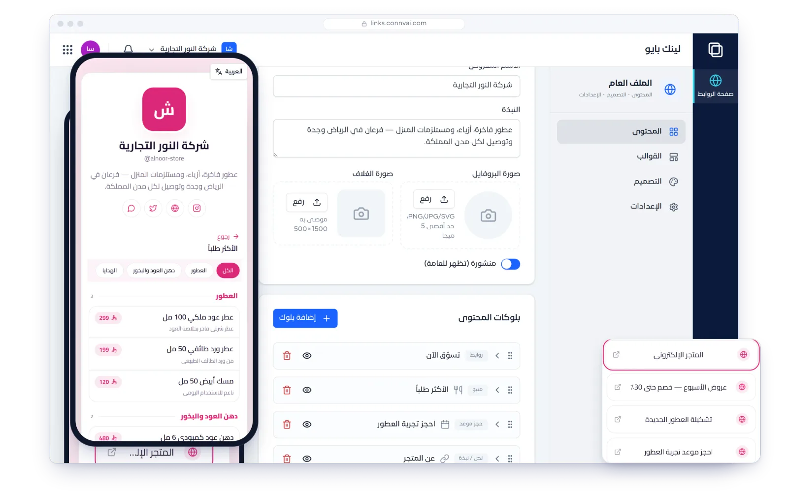 شاشة لينك بايو